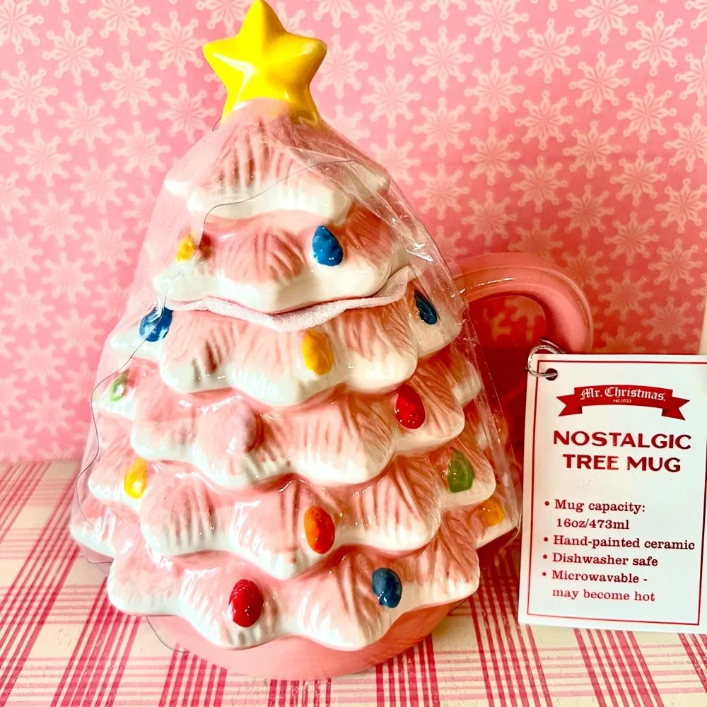 Mr. Christmas Pink Nostalgic Tree Mug with Topper Ornaments Star Coffee